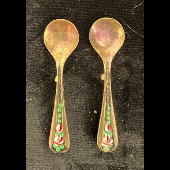 Vintage Set of Cloisonné Spoon Pins, Unique! - Picture 1 of 2